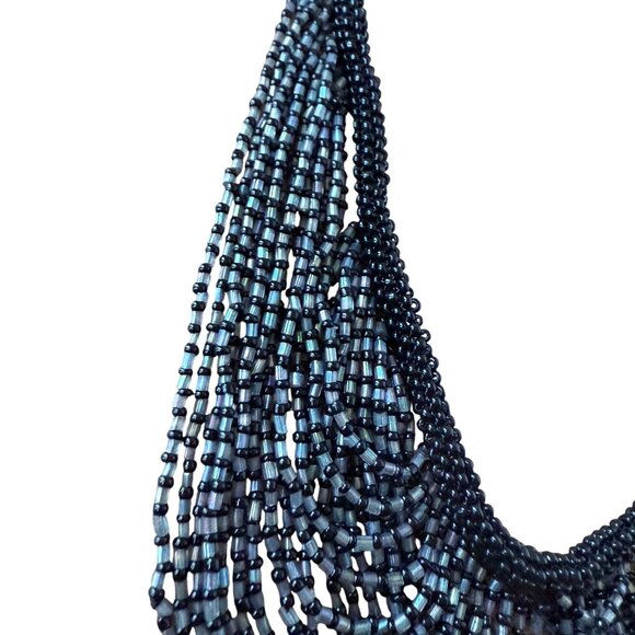 Handcrafted Multilayered Black & Gray Beaded Necklace - Picture 4 of 4